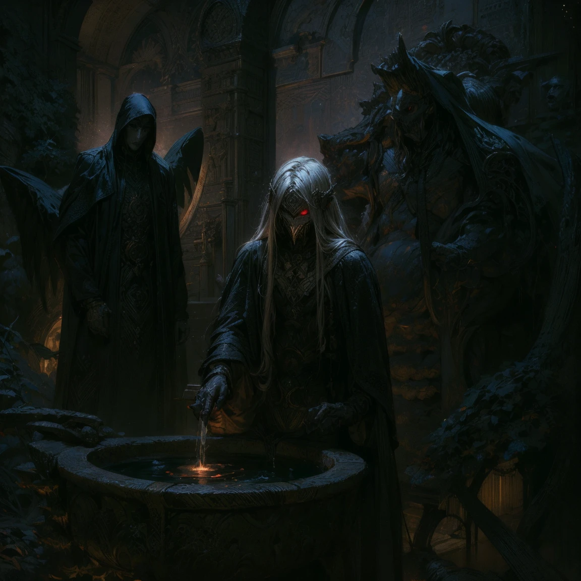 A lich mind flayer devouring an elf