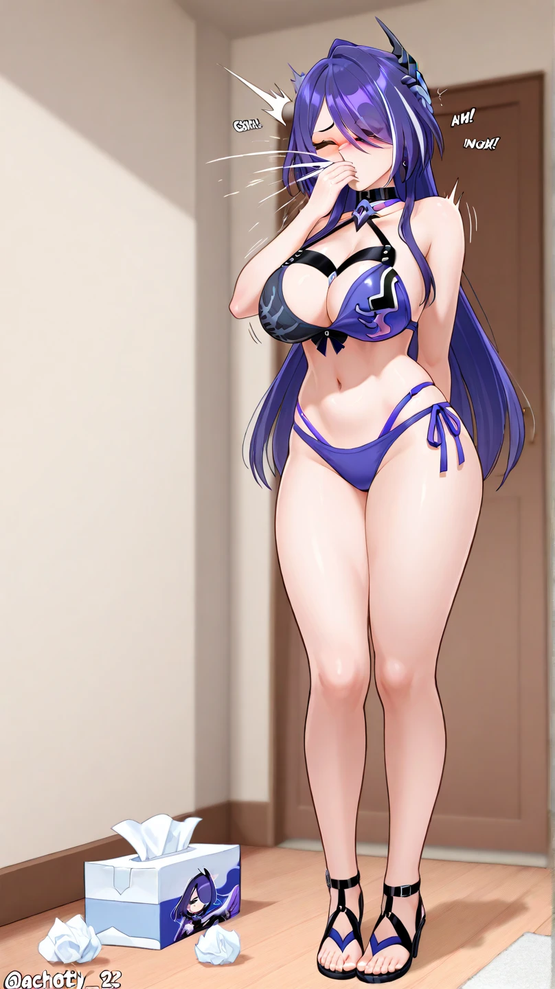 Mature medium long hair sexy cute girl wearing blue hair purple crop and panrolon 8k quality sharp lines Cute girl Background girls' children's room A happy girl