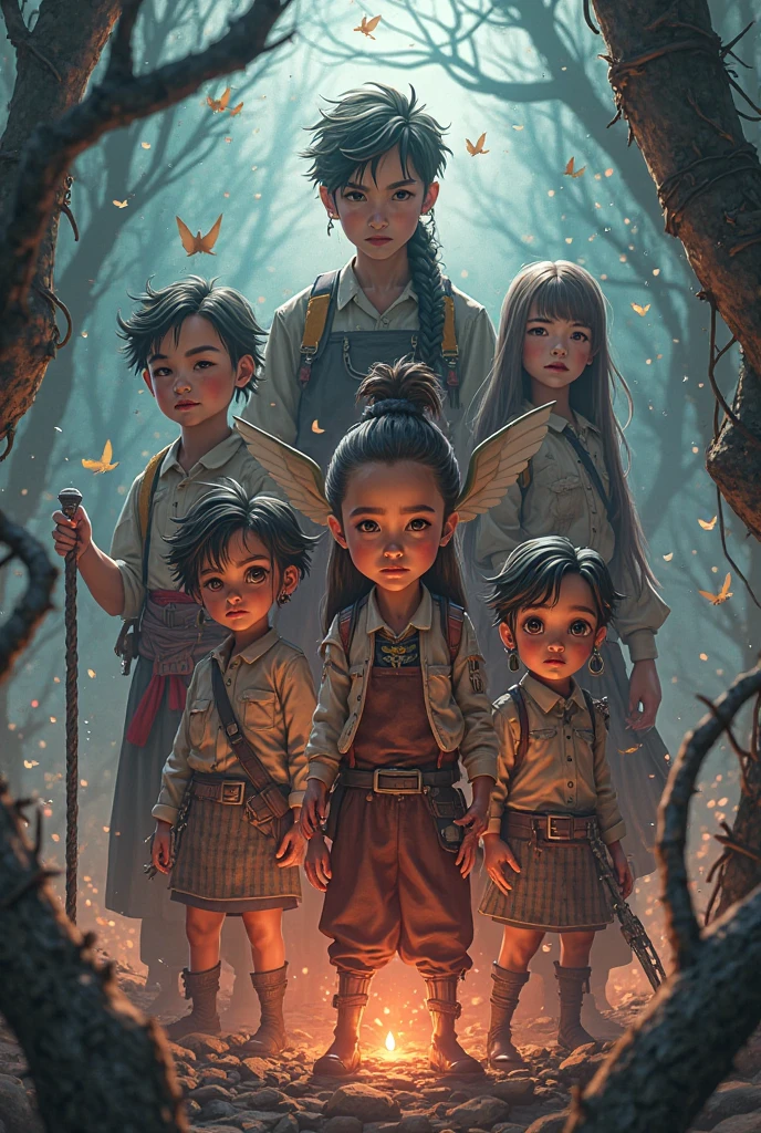 Parallel of “magic”
With a title in the middle “The lost brothers”
( In Portuguese )
The scene is in an enchanted forest, in the shadow of the
With 3 spooky children exploring 