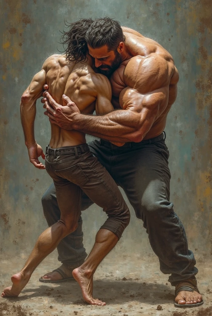 Create a profile picture for WhatsApp focused on bodybuilding and training in the style of a Greek statue with the profile in the style of Leonardo da Vinci's painting - Creation of Adam, inserting a third element, a man who comes from below in the most perfect physical form, aesthetic and defined, almost touching his finger with the Creator's and Adam's.
Take the photo in a gym environment.