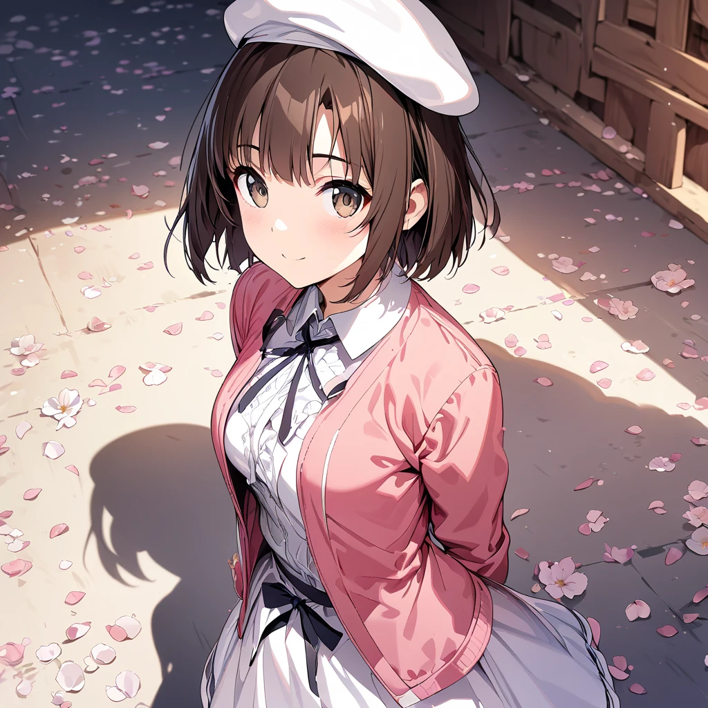 PhD_Kato, Katouhdlong, alone, brown hair, have, upper limbs, short hair, brown eyes, hat has been removed, dress, took off the hat, white stockings, White dress, Wear a hat, frills太もも, bangs, open your mouth, frills, 赤いJacket, Jacket, zettai ryouiki, (highest quality, 8K, masterpiece, Super detailed:1.2), (Lens flare, particles of light, shine), big breasts, NSFW, (Completely naked), (embarrassing:1.2), (blush:1.2), (orgasm:1.2), open your mouth,  nipple, (shout:1.2), (Wet:1.2), heavy breathing, vagina,sex,  ((raise your legs)), testis, penis, sex,  sit, High resolution, Very detailed CG, official art, clothes sex, sex, vaginal penis, embarrassing, 