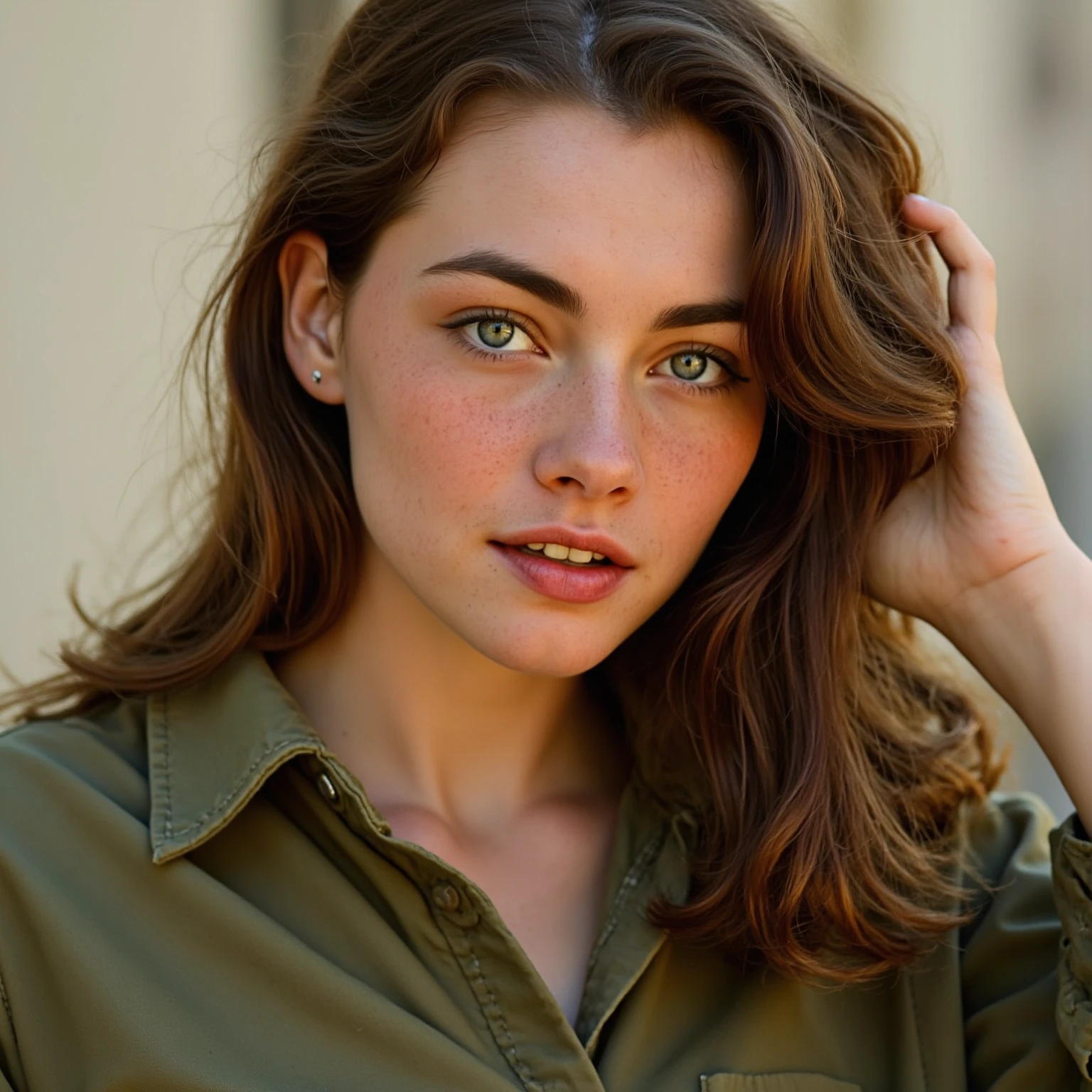 cheveux roux peu intense, Yeux verts , Uniforme militaire BC Freedom, a ,