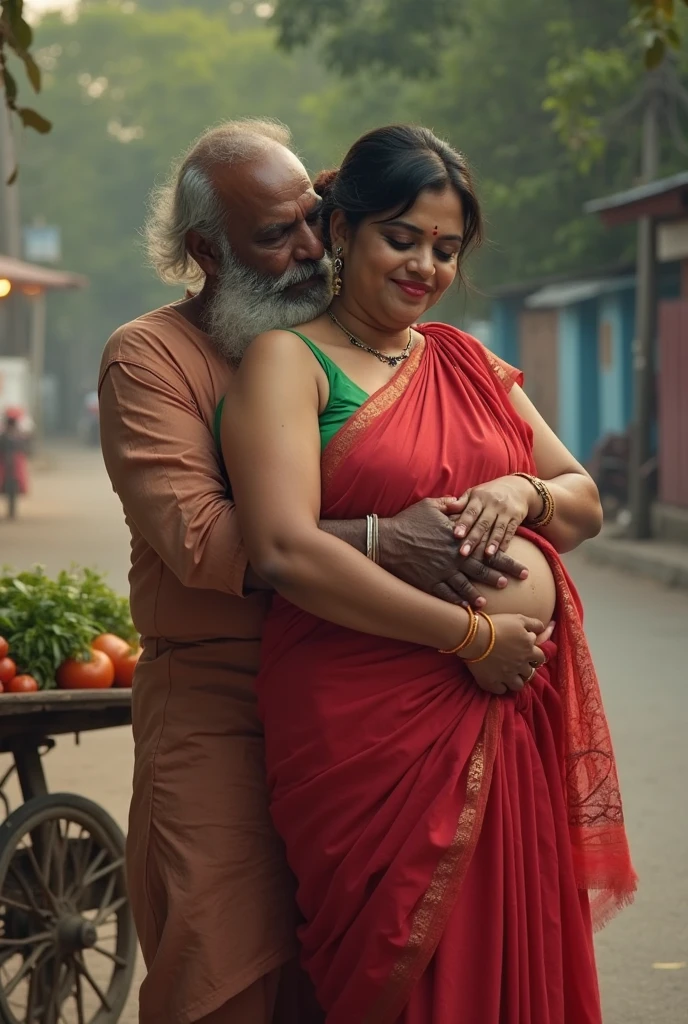 A Indian curvy bhabhi ,very big boobs ,very big ass and giving her body measurements to a Indian old muslim tailor man on his desi indian style tailor shop, tailor man weared a muslim lungi ,white baniyan,and white topi