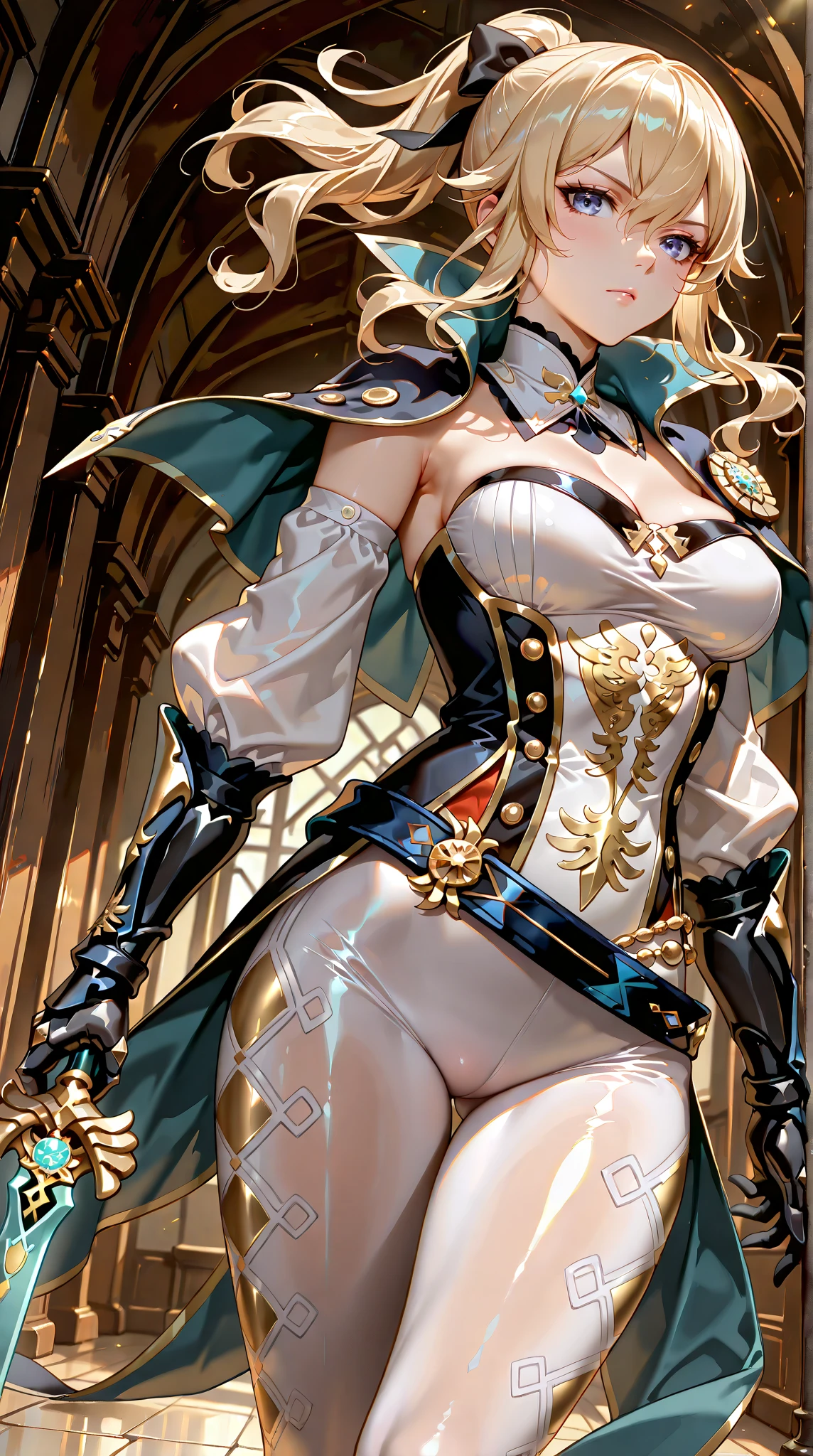 (masterpiece), best quality, expressive eyes, perfect face,1girl,sucrose,genshin impact,glasses,semi-rimmed,big breasts,fingerless gloves,magical girl,strapless,bare shoulders,corset dress,(wing hair ornament:1.2),cleavage,(fluffy ruffled skirt:1.2),layered skirt,thighhigh boots,[[winged magic wand]],blush,fantasy library,bookshelfs background,fantasy lighting,cowboy shot,dynamic angle,(sparkle:0.9),(glitter:0.9),[[wind orbs]],alternative costume