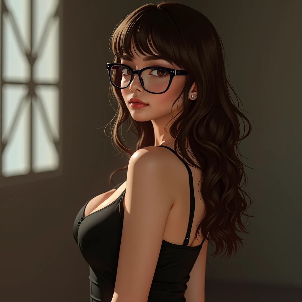 Melhor qualidade, obra- prima, foto realista, foto crua, apenas uma mulher, estilo deusa, somente o rosto,extremamente sensual,cabelos pretos e longos, rosto alongado,testa grande,wearing gold glasses,olhos encantadores