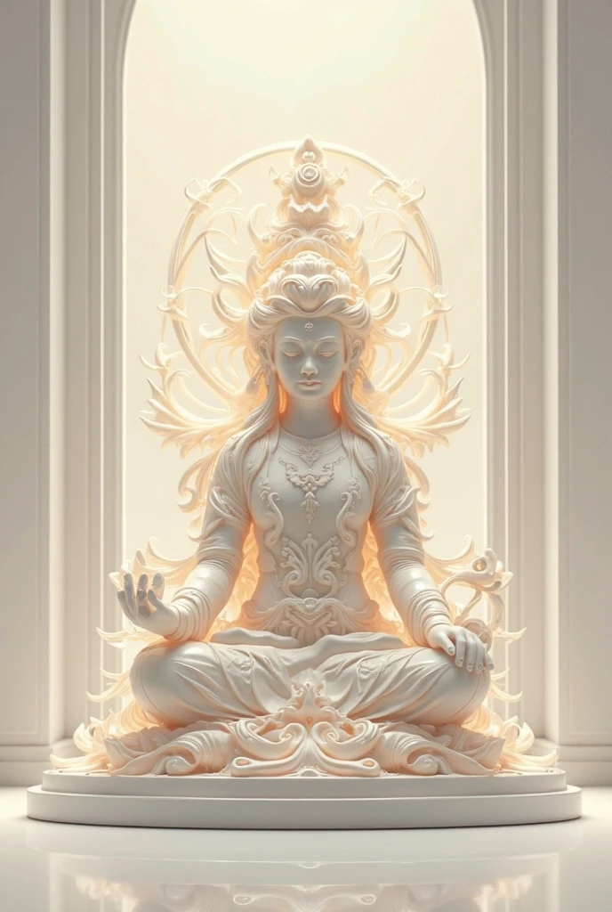 A statue of Guanyin Bodhisattva sitting on a lotus bed, Buddha, Buddhist art, full color, colorful, colorful, Buddhist painting, high quality, 8k, dazzling, holy spirit, devotional