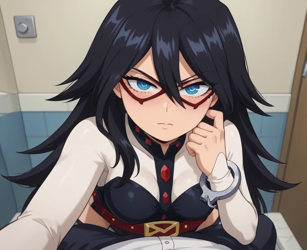 (Highly detailed CG Unity 4k wallpaper),(masterpiece),(highest quality),(Super detailed),(Best illustrations),(Best Shadow),(Absurd),(Detailed Background), Nemuri Kayama, One girl, blue eyes, null, Mole under eye, alone, cloud, Black Hair, Anime Coloring, Day, Long Hair, blue null, Outdoor, Mole, wood, View Viewer, Recall, mask, Hair between the eyes, Mouth closed ,Sexy pose
