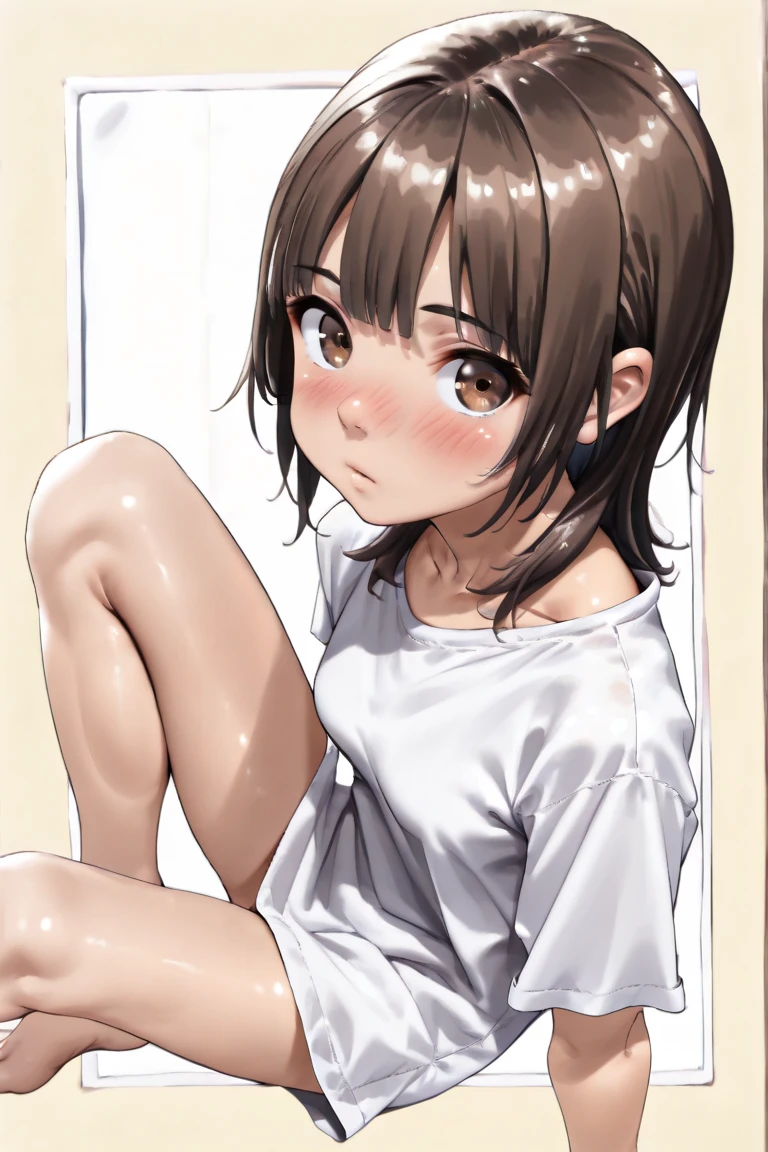 nsfw,One Woman、10 years old、Primary school students、Completely naked、(Beautiful nipples)、((Small Breasts)),Highest quality、Very delicate and beautiful、((Very short bangs))、((Bangs))、Light shiny brown hair、The hair is light、((Short Bob))、Cute face、Young face、Cute like an idol、Yellow Eyes、Are thin、Slim figure、Short、(Child body type)、((Lots of sweat))、Embarrassed face、Open Mouth、Troubled face、Red face、(School classroom)、Shooting from the side、