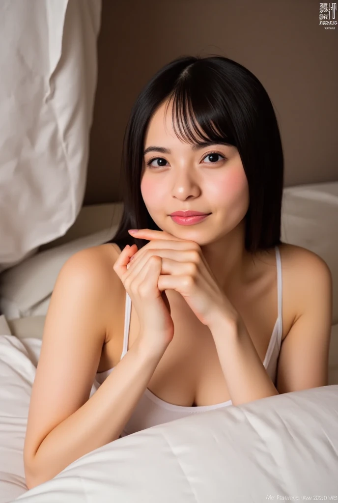 (On a table, Best quality, realistically, ultra - detailed, meticuloso, A high resolution, 8k wallpaper), Close-up portrait of a beautiful woman, Chariada, Smiling, light brown messy hair, Perfect dynamic composition, 美丽meticuloso的眼睛, Just like the cover of a fashion magazine, On campus