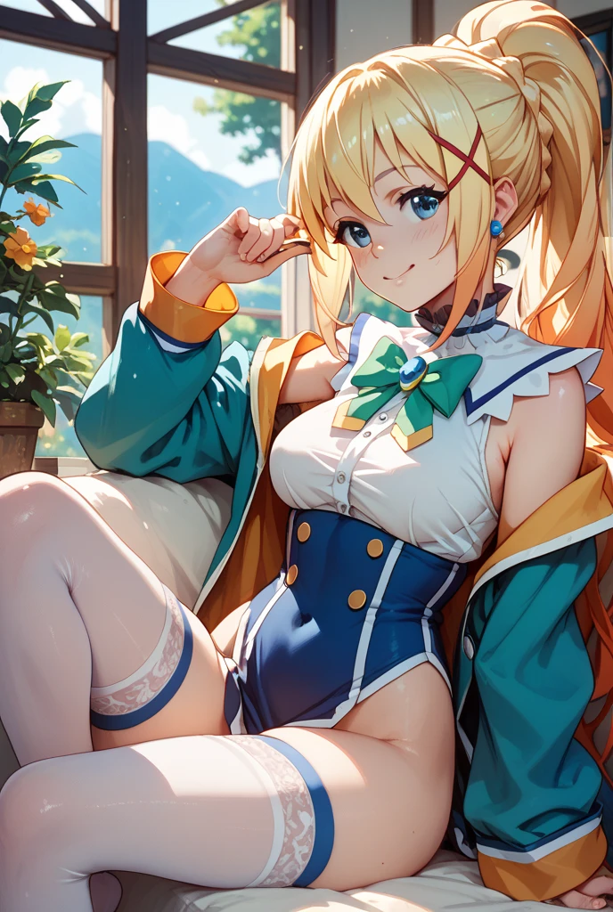 (masterpiece, best quality ) (sailor venus), blonde, sv1, sailor senshi uniform, orange skirt, elbow gloves, orange sailor collar, red bow, orange choker, white gloves, jewelry, blue eyes, visible bellybutton, underboob, sitting on a window sill with a black bra and cuffs, wrapped in leather straps, leather cuffs around wrists, restrained, harnesses and garters, handcuffed, handcuffs, dominant pose, sexy dominant pose,