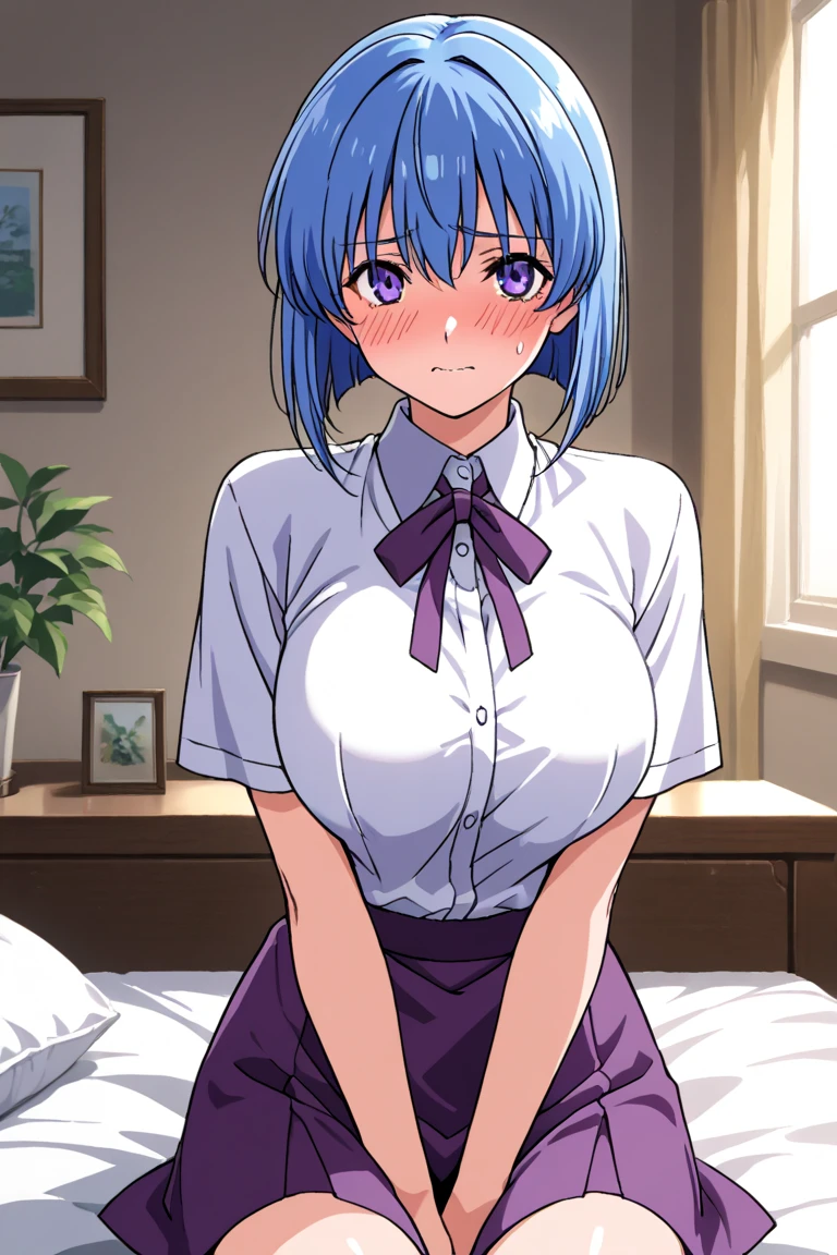 ((super high quality,))((Ultra-high resolution,))(16K,)(super masterpiece,)((Ultra HD ,))(Detailed shading,)One sexy office lady,Cleavage,popped Tight collar White shirts,Tight Skirt,Ecstasy face,smile,blush,Dimly lit bedroom,Lying in bed,Spread your legs,Sweaty,Love juice,A small amount of drooling,Penis is inserted,Full body photo,