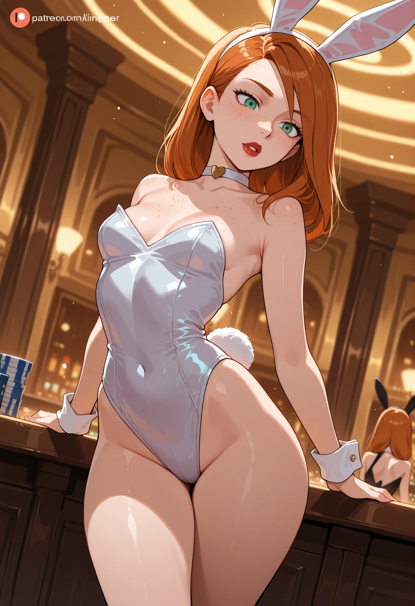 score_9, score_8_up, source_anime, best quality, nami, NAAmi, orange hair, orange eyes, long hair, large breasts, standing, looking at viewer, , red clothes, indoor, low angle, squatting, arms behind head, blush, from front, cleavage nami (one piece), 1girl, high heels, meme attire, drinking glass, reverse bunnysuit, orange hair, reverse outfit, pasties, solo, , breasts, animal ears, rabbit ears, bow, cup, bowtie, tail, tray, navel, heart pasties, rabbit tail, long hair, open mouth, fake animal ears, full body,,reverse bunnysuit, maebari, pasties, ((((reverse bunnysuit))))bare waist,