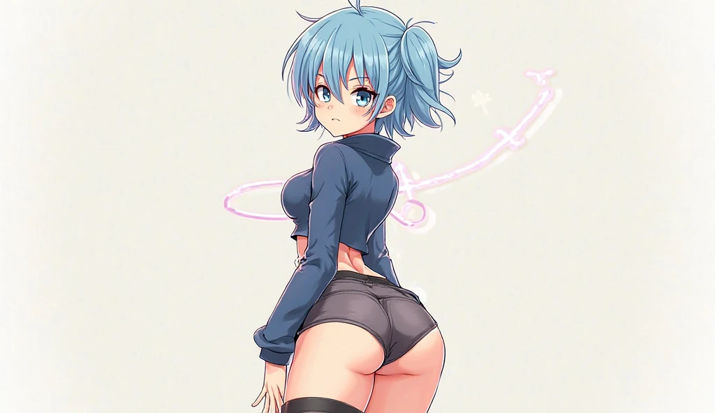 (the Extremely Detailed CG Unity 8K Wallpapers)、top-quality、solo、1girl in、beatiful detailed eyes、Bright pupils、(extremely delicate and beautiful)、(Beautiful and detailed eyes description)、Ultra-detail、masterpiece、))、Colossal 、atlibrary、Put your hands on your buttocks、Photorealsitic、Sailor Mercury、lightblue hair、Big buttocks、student clothes、eye glasses、buruma、short-cut、lascivious、put out the tongue
