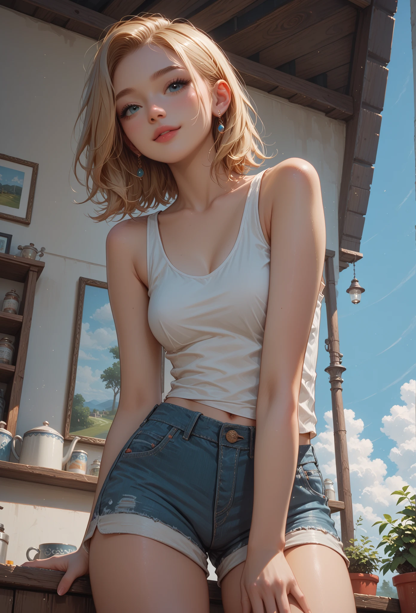 masterpiece, best quality, 2girls, (closeup1.3), 18yo teen, slim, small breast, short lskirt, cleaning a room, lode, smile, colorfull, desolate, sunny, (sun rays:1.3), watercolor, 