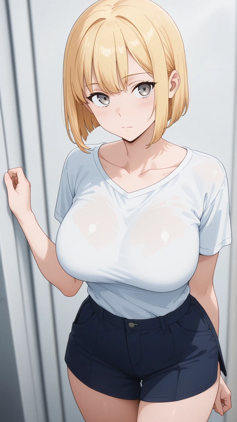 、(masterpiece、Highest quality)、Highest quality, Ultra-high resolution, (((masterpiece))), alone, Sweat、Big eyes, Composition from the front、Shortcuts、Embarrassed face、Blonde Hair、Cut your hair short、School classroom、Sailor suit、skirt、short hair、Browsing Caution、Upper body naked、Breasts exposed、Nipples、Large areola、Sitting in a chair without a backrest、Internal Medicine Examination、Woman showing her body、belly button、真Composition from the front、School Insurance Office、curtain、cubicle、window、door、Fluorescent lamp