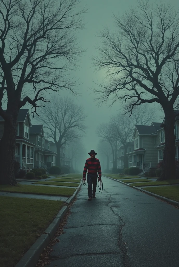 8k、Dark fantasy、Foggy night city、Ultra HD、Amazing image quality,4k、A Nightmare on Elm Street、Freddy Krueger、Wearing a hat、Burned Skin、Fearless smile,Red and black striped sweater、nails are long、Full Body Shot,Give the viewer a malicious look, Grabbing Viewer, For the viewer,Misty marshland background,Shallow depth of field, Vignette, Very detailed, High budget, Bokeh, CinemaScope, Sulky, amazing, nice, Film Grain, granular . Creepy, Anxious, dark, Creepyな, Suspenseful, strict, Very detailed