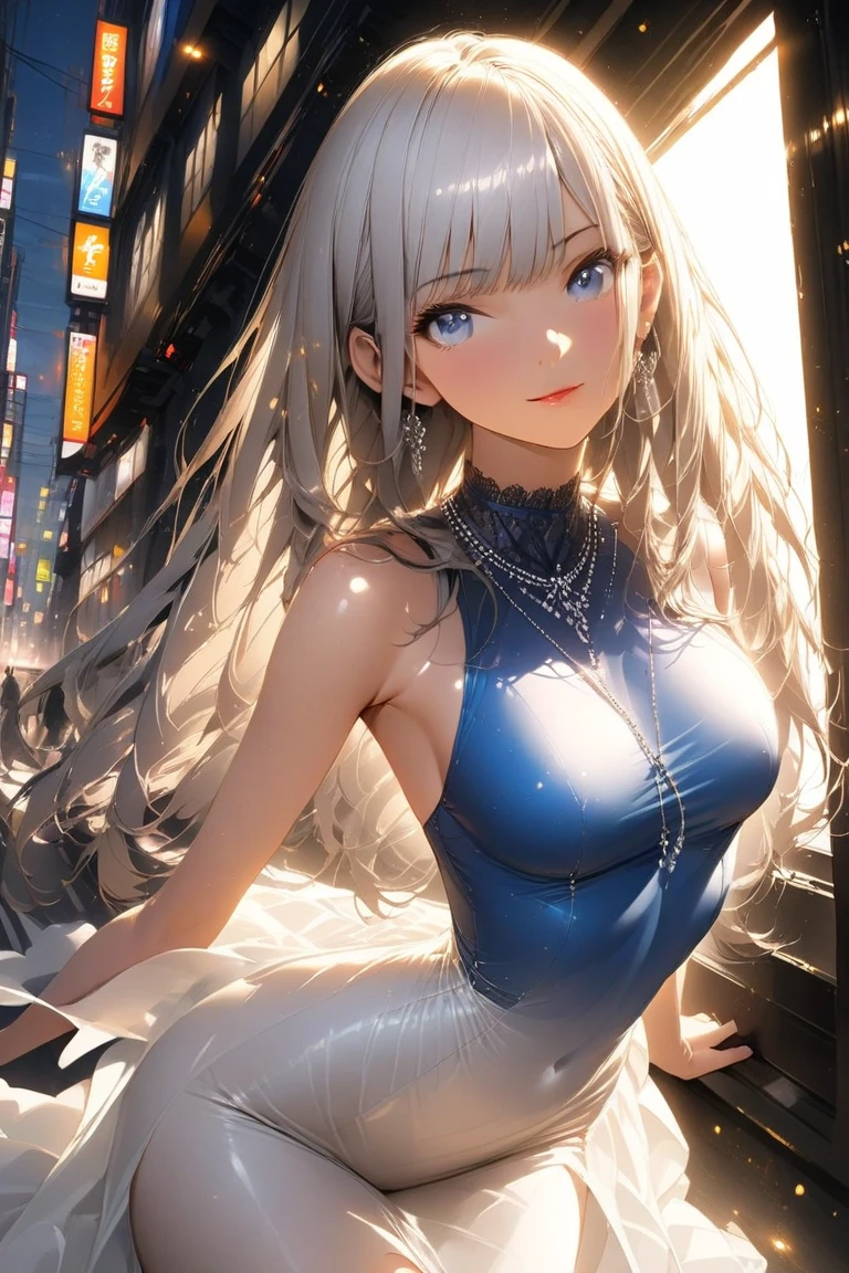 1girl, solo, beautiful, sexy, silver sequin dress, beautiful face, cleavage, attractive, perfect, sharp focus