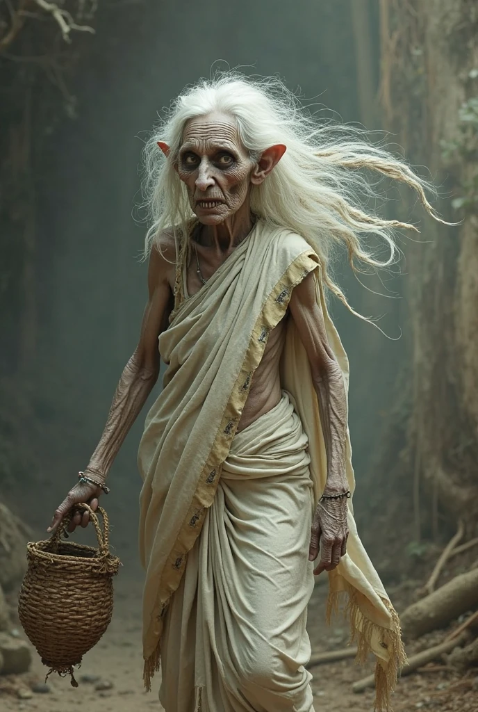 A poor old woman dried up in the forest