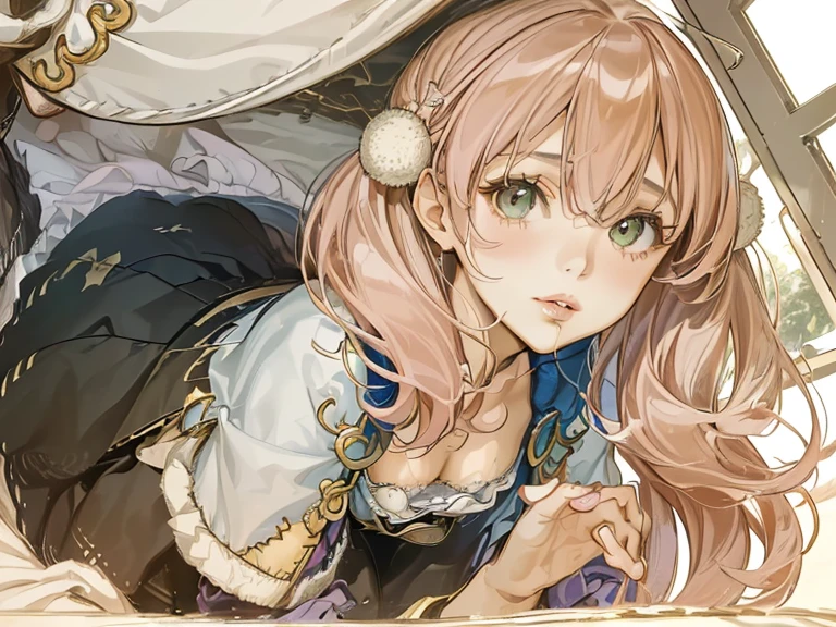 (masterpiece, absurd quality, best quality, official art, beautiful and aesthetic:1.2), 16K, cute petit girl, extreme detailed, digital art, colorful, highest detailed, vivid color, (transform sequence), babyface, cinematic lighting, (from below:1.5), dynamic angle, landscape, (dirty clothes:1.5), scenery, (soro:1.5), (1girl:1.5), (indoors:1.5), bedroom, lamp, (hotel room:1.3), pink hair, large breasts, thighhighs, escha malier, charescha (extreme detailed lips:1.3), eyelashes, extremely detailed face, (perfect legs, perfect hands, perfect anatomy:1.1), depth of field, dappled sunlight, beautiful lighting, chibi, (floating hair:1.3), detailed skin, shiny, (suspended:1.5), (Uplifting:1.5), (sexual feeling:1.5), shiny skin, shiny hair, shiny face, shiny skin, (voluminous frills skirt,:1.5) ,(voluminous panniers in skirt:1.5), (orgasm face:2.3), (covered the viewer:1.5), disheveled clothes, (woman on top, vaginal:1.5), (upper body:1.5), (close up upper body:1.8), (happy:1.5), upper body focus, (seductively posing on all fours on a bed, looking down flirtatiously:1.8), hug the vier, (close up lips:2.0), from front, (girl trembling with sexual climax:1.5), (bare breasts:1.5), skirt breasts, (show off nipple:1.5), (vulgarity:2.3),