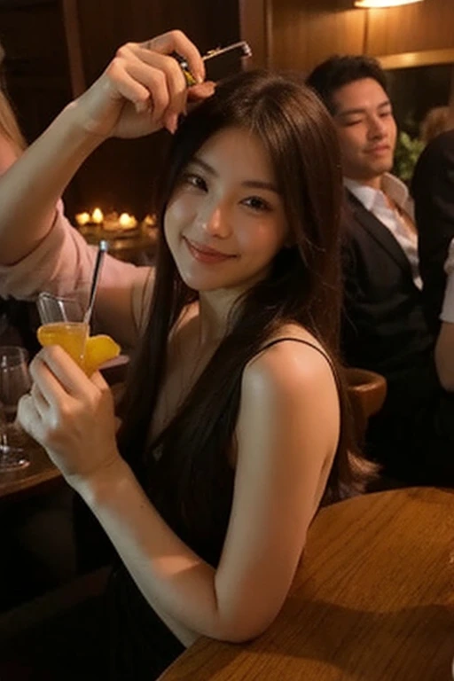 Jennie Kim em um bar sorrindo