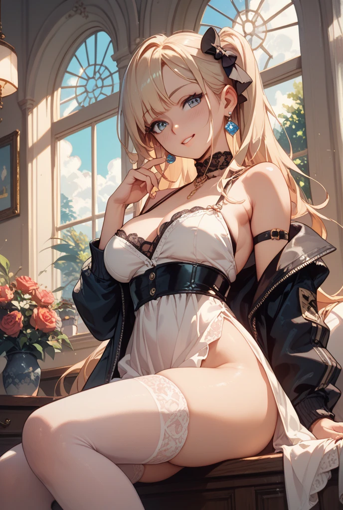 (dynamic angle:1.3, front view:1.1, breast focus:1.3, from below:1.2), (dynamic posing:1.5, sexy posing:1.2, leaning forward), (seductive smiling:1.3), ((looking at cake, open mouth, eating a cake)),highest quality,(ultra high resolution, 8K RAW photo, clear focus), best qualtiy, natural lighting, field depth, (Bright pupils, detailed beautiful eyes, high detailed face), Red lip, (tight focus:1.2, from below), sexy posing, a girl 22yo old, wearing a bootyshorts, thin breast, long hair, blue eyes,off-shoulder dress, sweater dress, off-shoulder sweater, red sweater,garter stocking, cleavage:1.1, midriff, black shorts, black thighhighs, thigh strap, pretty girl, (highly detailed beautiful face and eyes,firm breasts),(perky chest:1.1), (pointed chest:1.3),real skin,((black,hair,long pony tail hair)),thin pubic hair,cute,lovely, detailed eyes, This masterpiece is only visually stunning but also tells,(double breasted:1.0,under bust:1.0),(with sparkling eyes and a contagious smile),