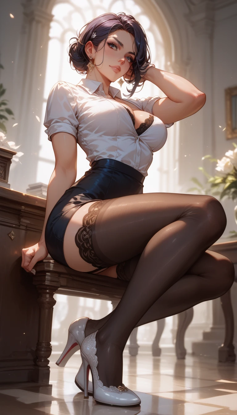 1 girl, ryza, atelier, alchemist, beret, over knee boots, (black lingerie:1.5)