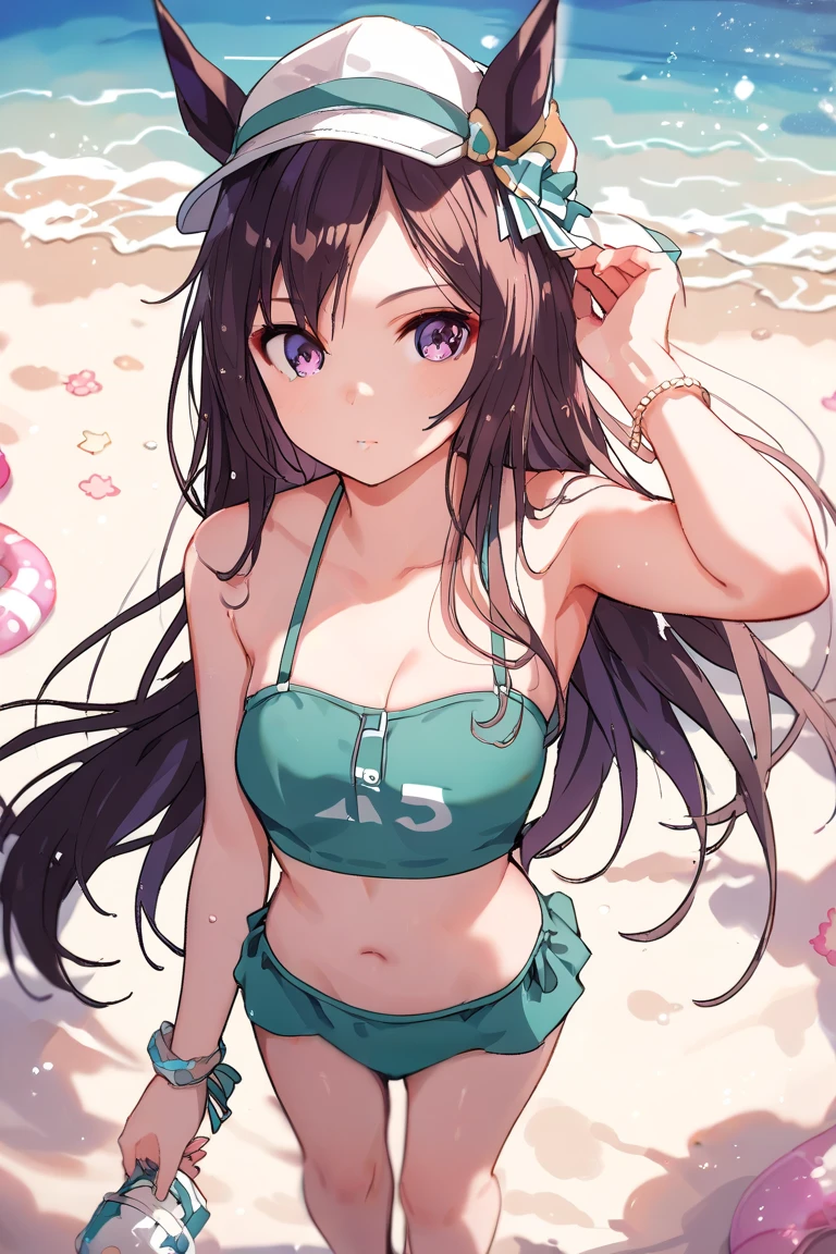 masterpiece, Highest quality, 8k, Ultra-high resolution, Highest quality, Anime Style, Best writing, Beautiful Face, masterpiece,Pink ribbon in hair, Attractive face, Good lighting, Low Cut, The finer details, masterpiece, Shining Eyes, Pink Eyes, 1 Girl, Black Hair, Nezuko Kamado, (Pink Bikini:1.3), (Frilled bikini:1.3), (Bamboo gag in mouth:1.3), (Chewing bamboo:1.3), masterpiece, Highest quality, Beautiful Makeup, (Attractive eyes:1.3), Free pose, Upper Body, The best smile, (Beach:1.3)