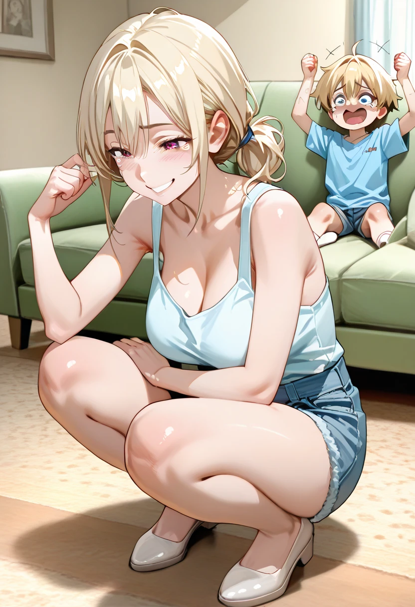 masterpiece, best quality,anime style, upper body, 1 girl , (tennis uniform), (bra), ((cum facial)), ((breastfeeding a baby)), (small breasts), (beautiful face), nice leg, detailed beautiful skin, silver hair, short gair, slender body