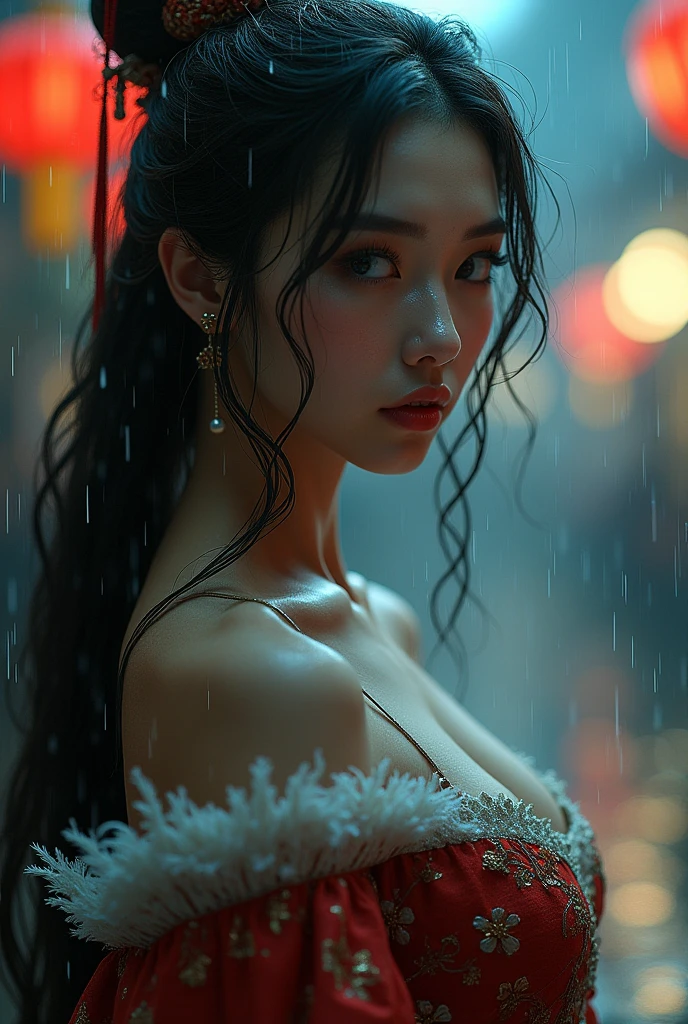 Beautiful woman getting wet in the rain、Asian、Japanese、Beautiful