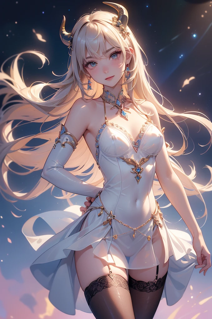 （（（highest quality、Masterpiece、normal body、8k、Detailed face、Ultra-precision、Normal hand、normal finger、The arm is２Book、Fingers５Book、delicate、supreme）））female hero（（human、Blonde、19 years old、150cm、Long Sword Equipment））、Silver Breastplate、Racy blue leotard、sheer leotard、Armor Skirt、white pareo、Have a sword of light、accessories（（Lock the first round、Shattered armor、Tattered leotard、Broken Armor、Torn leotard、Leotard with holes、Navel exposed、Heart emblem on uterus、Eyes are hearts））、arms outstretched
