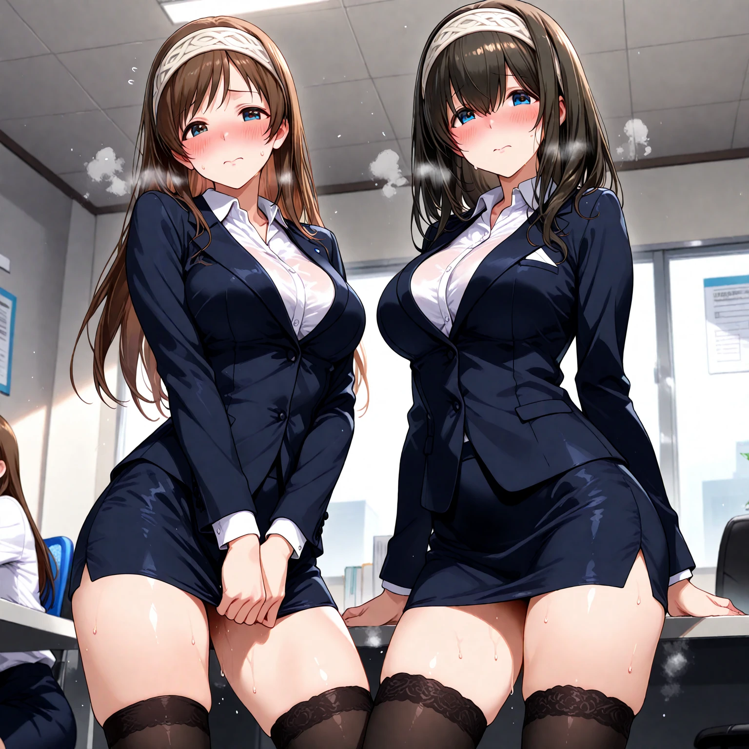 A woman with rabbit ears wearing a black military uniform skirt、Long Black Hair、Black stockings、(dildo in the vagina ),pussy juice,vagina,no bra,no panties,red blush、Teary-eyed,(pussy juice),(pussy juice)、(Pussy)