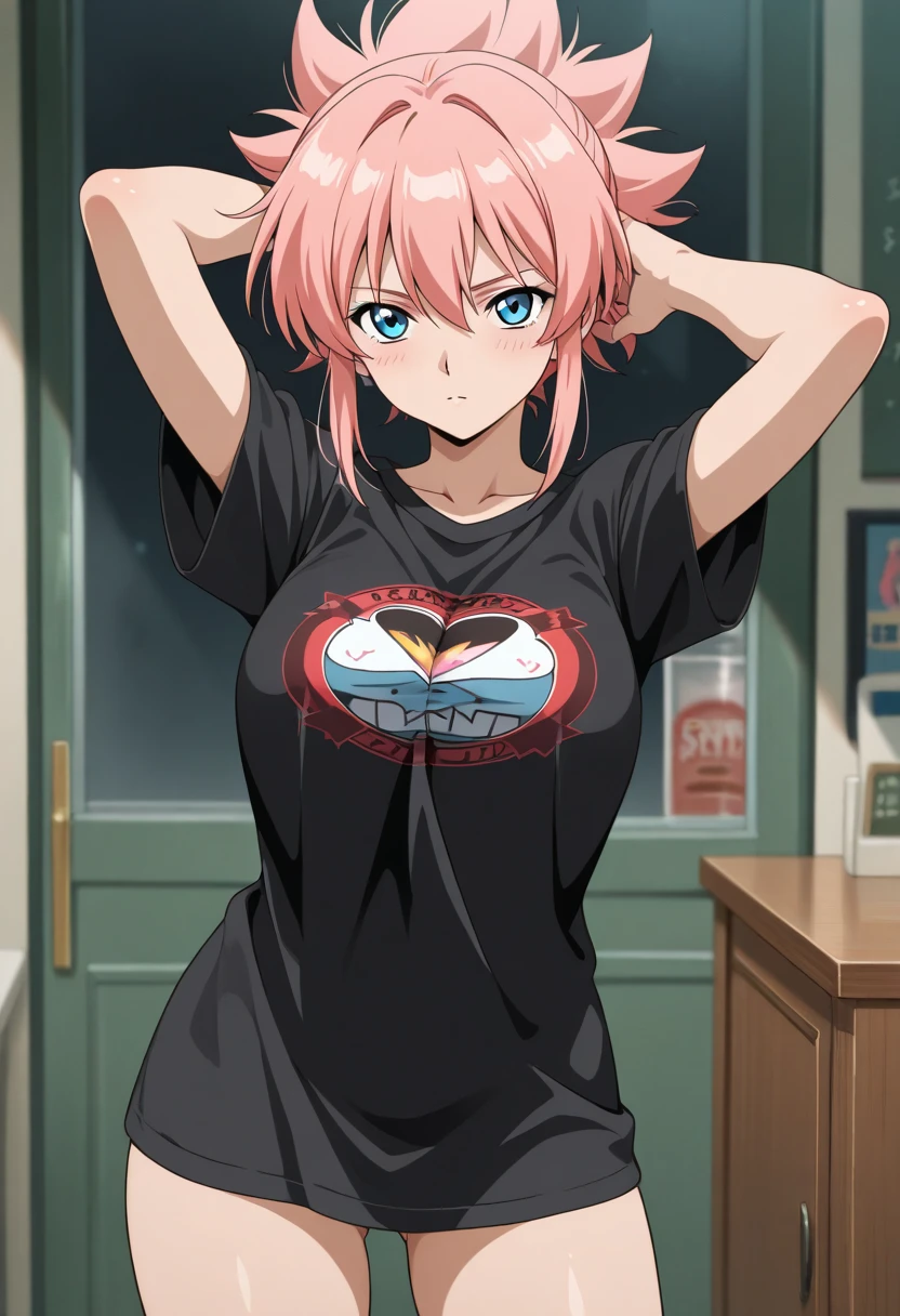 (Maste Piece Best Quality High Resolution Perfect Pixel Depth of Field 4K )1 Girl Looking at Viewer, perfect body,
masterpiece, highest quality,
yuigahama yui, short hair, pink hair, single hair bun,
blush, huge breasts,
white sweater, turtleneck,
Shopping Mall Background,
