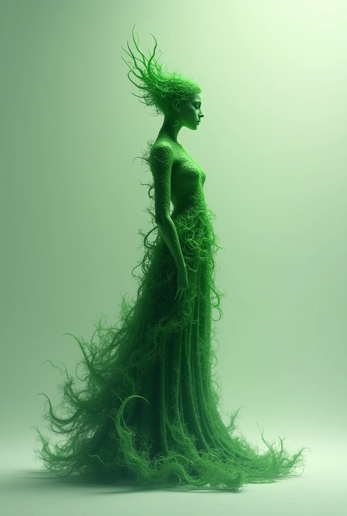 A woman made of
leaves. dancing in
the rain whose
background is Black