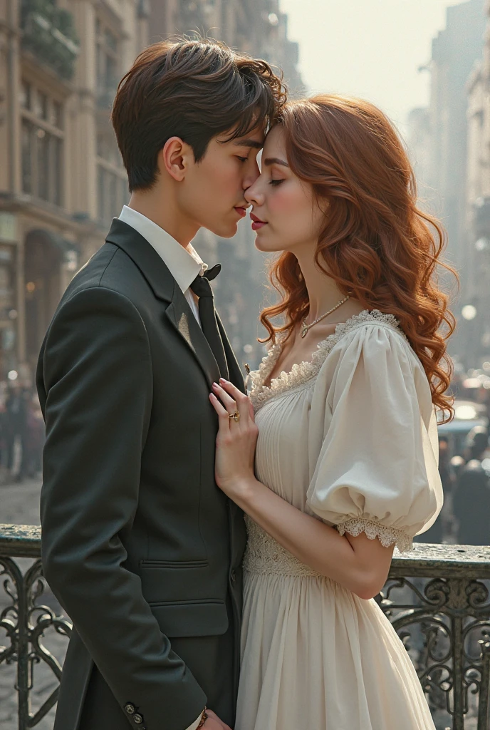 Masterpiece, best quality, super detailed, illustration, beautiful detailed eyes, close up, with a boy and a girl. It was pink hair, white pleated shirt, cracked button on the chest, skirt. The boy is black hair, black suit, black pants. Boys and girls kissing in car, heavy rain weather