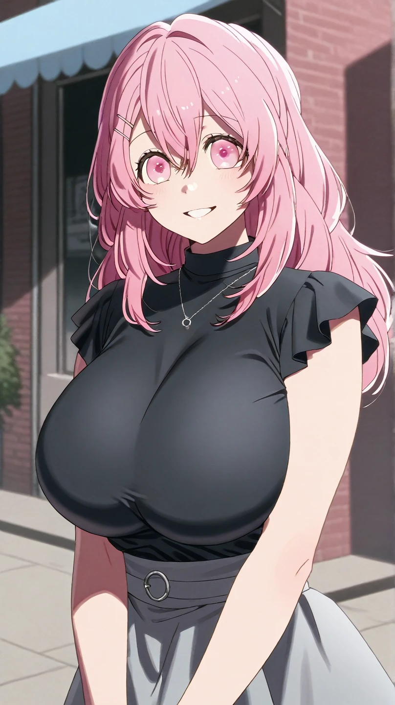 highest quality, (masterpiece:1.2), be familiar with,
fujiwara chika (Kaguya-sama),
1 girl, alone, closed mouth, smile,
pink hair, blue eyes, (huge breasts:1.3)
sleeveless shirt, green shirt, white skirt,
Are standing, looking at the viewer,
outdoor