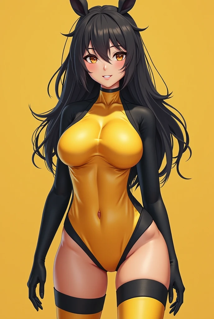 create a digital painting, 4k, SexyToon, a cartoon of a woman in a yellow and black outfit, cel - shaded, painted and colored art style, cel shaded!!!, high quality color drawing, digitally colored, color drawing , shaded cel:15, clean shaded cel, colored lineart, in a mixed æon flow style, full colored, colored lineart, fully colored