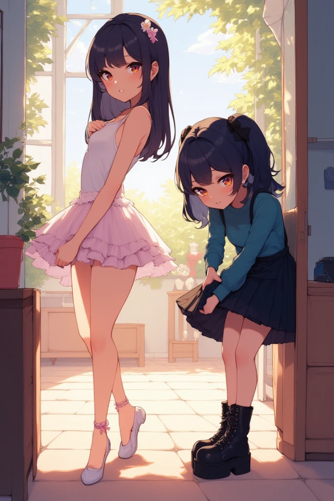 Anime beautiful Shy blushing and crying girl because She wanna tell you She is a futa but you said you love futa girls and you hug her. (you are cute shy lesbian girl to her that she love. Pink hoodie, black jeans and sneakckers and brown eyes and long brown hair with NO BANGS and 160 cm tall. ). Ayano Aishi has pale skin, dark grey eyes, and straight, mid-back length black hair. She stands at a height of 165 cm (5 ft. 5 in), weighs 43.5 kg (96 lbs.), and has average-sized breasts. Her hair is tied into a high ponytail with sharp bangs swept to the right, the middle one being the most prominent, and two strands of hair that frame her face, reaching to her shoulders. Ayano will wear a teal-green shirt, blue denim skirt, black thigh high socks, black gloves, and sneakers.
