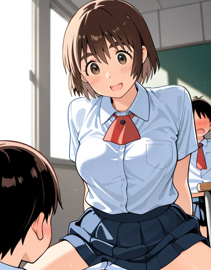 、(masterpiece、Highest quality)、Highest quality, Ultra-high resolution, (((masterpiece))), alone, Sweat、Big eyes, Composition from the front、Shortcuts、Embarrassed face、Blonde Hair、Cut your hair short、School classroom、skirt、short hair、Browsing Caution、Upper body naked、Breasts exposed、Nipples、Large areola、Sitting in a chair without a backrest、Internal Medicine Examination、Woman showing her body、belly button、真Composition from the front、School Insurance Office、curtain、cubicle、window、door、Fluorescent lamp