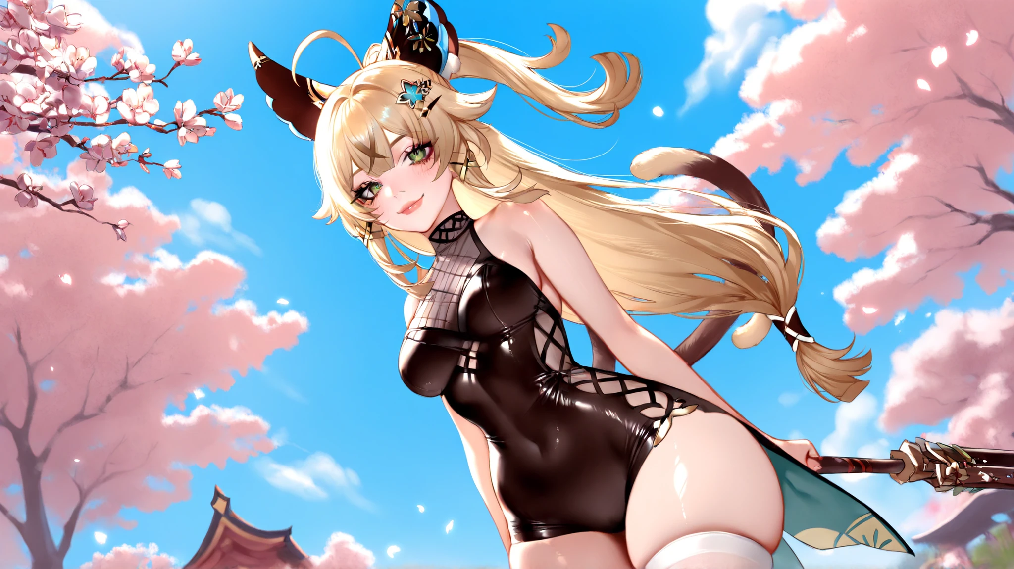 Leopard print swimsuit、Slender Beautiful Girl、2men、high picture quality、best qualiy、detail、Does not blush cheeks、knee high、a-pose、gloves、all on fours、Back angle