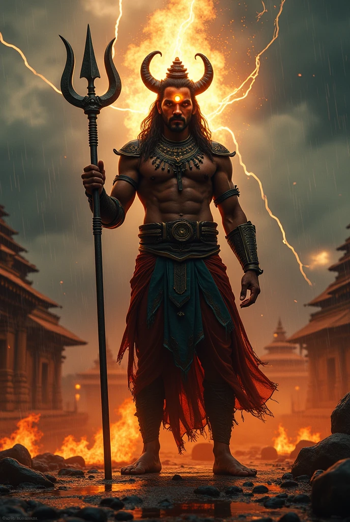 The Orixá Xangô, holding his axe, carrying fire and his lightning, in all his divinity