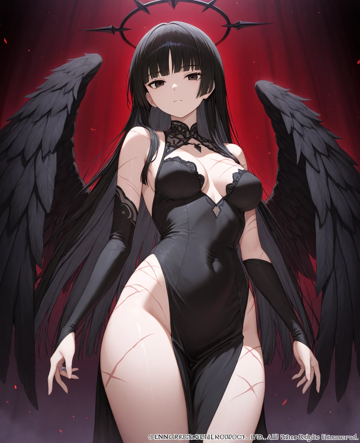 1 girl, Hasumi \(blue archive\), blue archive,Masterpiece, Best quality, newest, ||||| from the nanny, author: omone hokoma agm|||||| , , slender body, ,, Perfect body,, black wings, Black Rabbit Costume, dark atmosphere,, fishnet body stockings,seductive, Bunny ears, best eyes, detailed eyes, Perfect eyes,