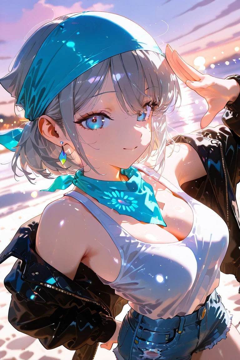(((Masterpiece))), (portrait), diffused light, dynamic shadows, sharp focus, realistic, detailed, highres, absurdres, anatomically correct, slight smile, white background, torn clothes, looking to the side, belly button, medium breast, blush