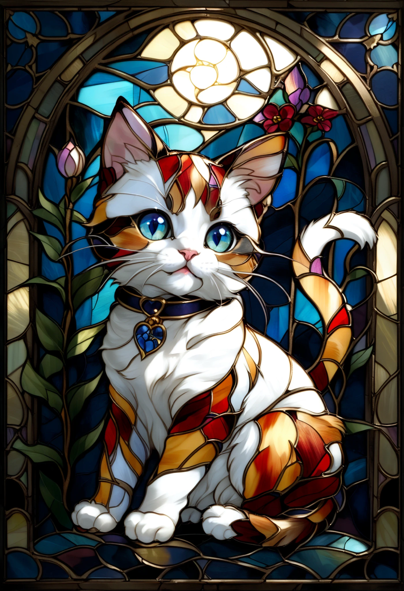 stained glass　kitten　cute