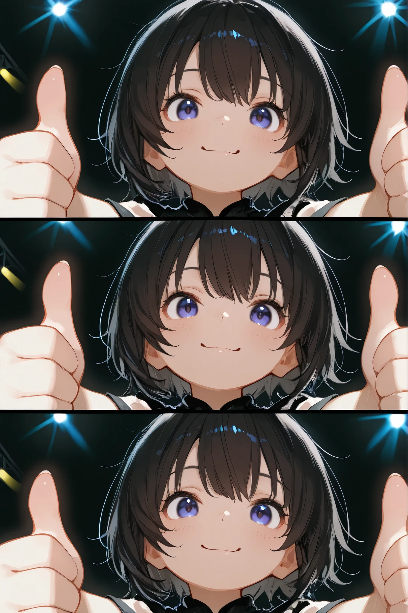 1girl, chibi, round face, short hair, Big expressive eyes ,,mischievous smile, proud expression, Energetic Poses, Thumbs up with both hands, Thumbs up with both hands, outstretched arms towards the viewer, stares at viewers, Cheerful Look, BREAK, simple background, dramatic comic style burst line, Energetic effects, Dynamic atmosphere , bright lights, focuses on movement, BREAK, from below, extreme close-up, dynamic composition, BREAK, ray tracing, Uhigh resolution, MESH FILM, masterpiece, correct, 解剖学的にcorrect, Textured Skin, Super Detailed, high detail, High Quality, 最High Quality, Hi-Res, 1080P, high resolution, 16 kg