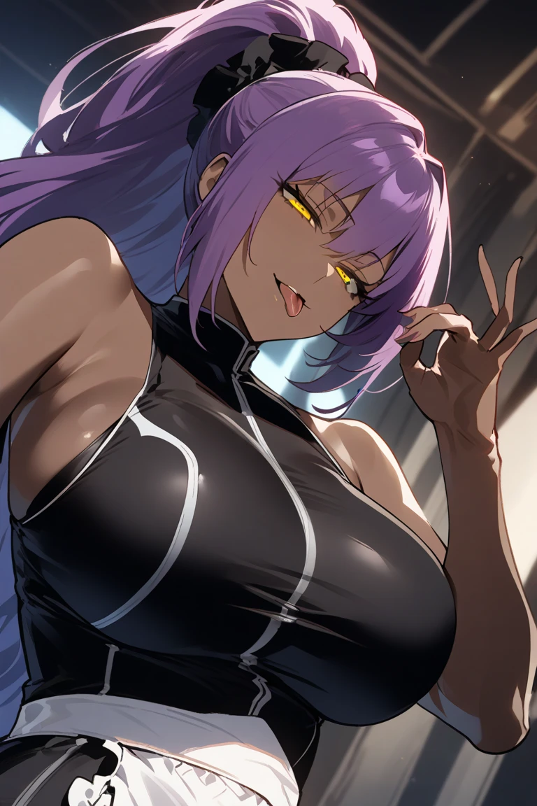(master piece),ponytail,light purple hair,head band,Huge ,Huge breasts,Huge areola,ninja artist,exposed shoulders,nice,Slash effect,Glowing Eyes X