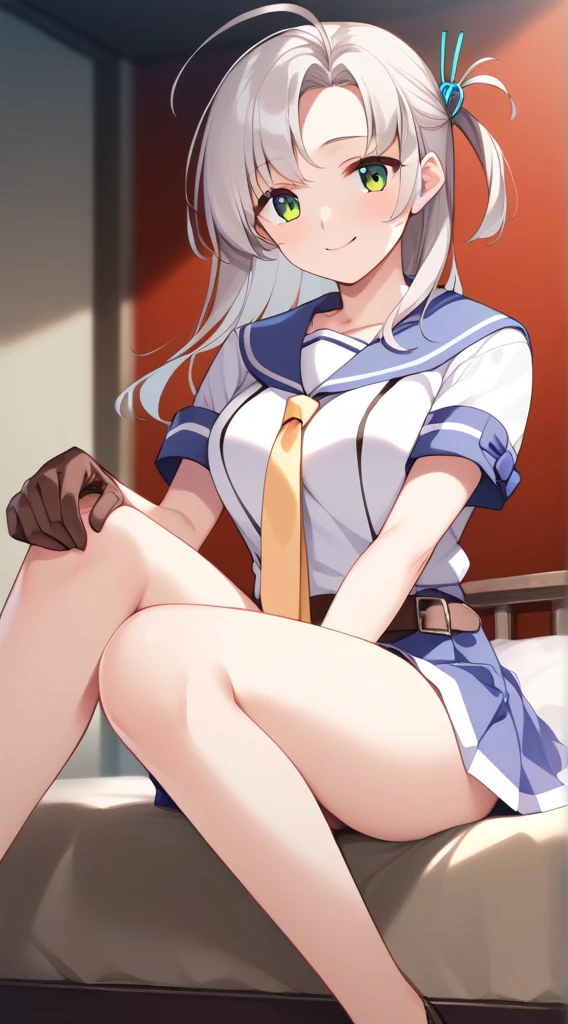 8K、masterpiece、Japanese、Woman wearing glasses、Neon(nod)、from the front、smile、Childish、Small breasts、See-through underwear、night、Bedroom、Show your underwear、mini skirt