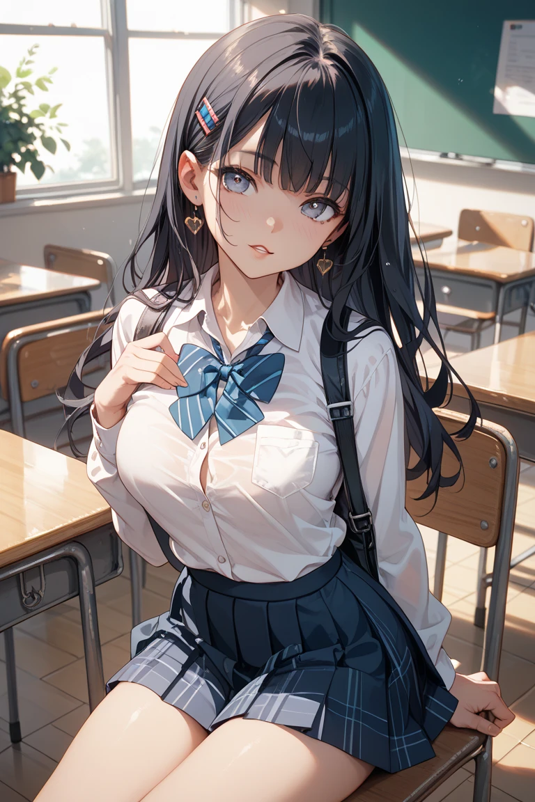 beautiful Girl stare 校服 Classroom invite A dark-haired