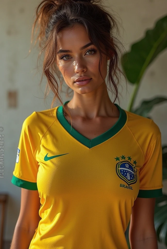 angerlina jolie wearing the brazilian national football team jersey