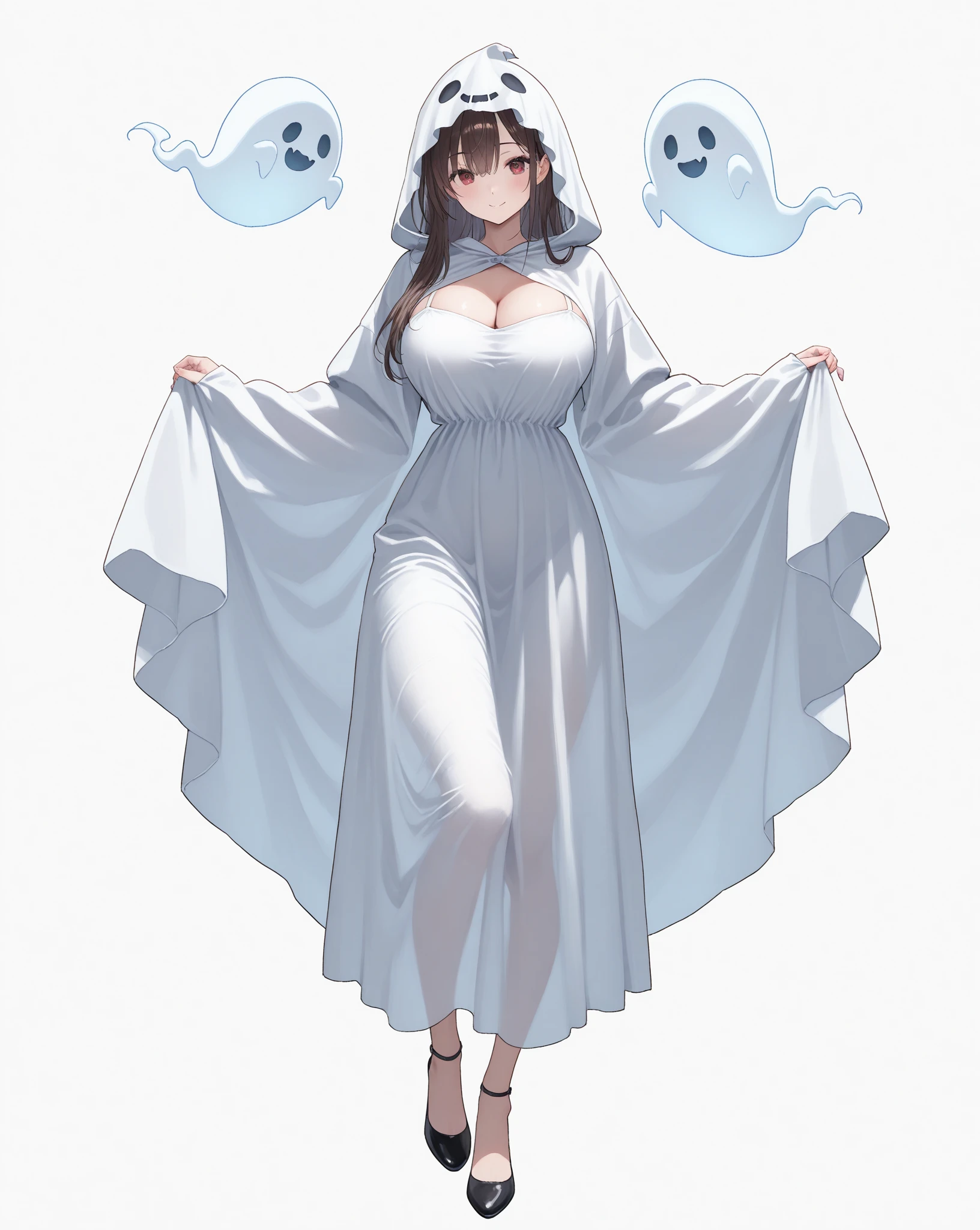 fractal art,Makoto Sinkai anime work,anime,pajamas,(rain coat:1.2),rainy city,ghost,beautiful middle age woman,long hair,big braid pony tail,ahoge,sentimental,bewitching smile,huge breasts upperbody style, stand by cute rain fairy ghost,rain maker,native american godess,fullbody standing,action,dance