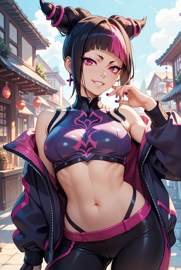 (masterpiece, best quality:1.2), cowboy shot, solo, 1girl, shihouin yoruichi, smile, looking at viewer, ponytail, leotard, thighhighs, white scarf